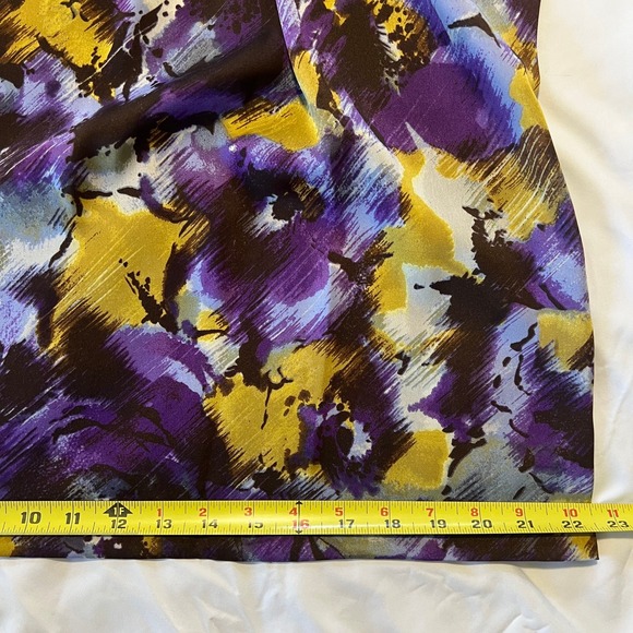 Michael Michael Kors Purple Gold Abstract Brushstroke Draped Cap Sleeve Blouse L - Picture 10 of 11